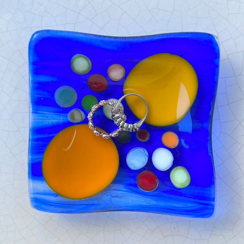Fused Glass Vanity Dish Colorful Home Decor Gift for Her Circles