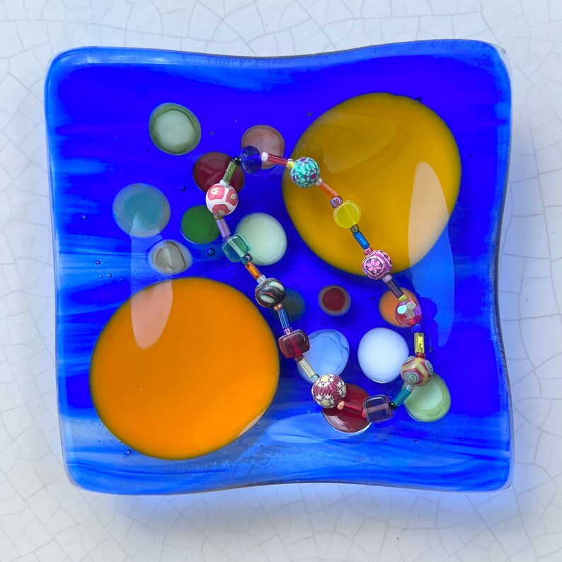 Fused Glass Vanity Dish Colorful Home Decor Gift for Her Circles