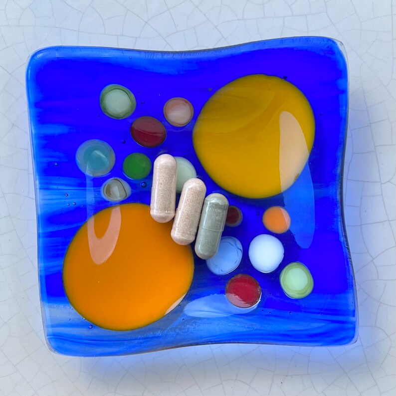 Fused Glass Vanity Dish Colorful Home Decor Gift for Her Circles