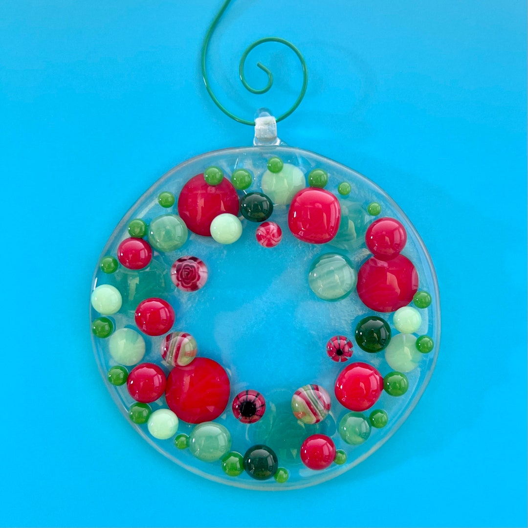 Glass Wreath & Holly Ornaments Christmas Decoration Etsy Christmas Decoration Etsy