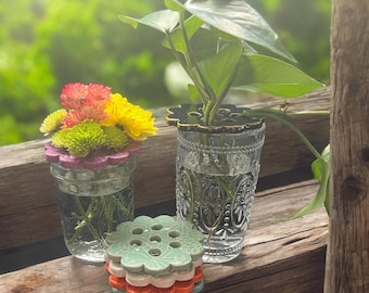 Handmade Ceramic Flower Frog: Cutting Garden Vase Top, Plant
