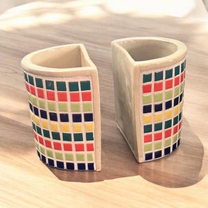 Mosaic Bookend Planter: Handmade Ceramic Desk Decor, Plant Lover Gift