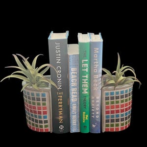 Mosaic Bookend Planter: Handmade Ceramic Desk Decor, Plant Lover Gift