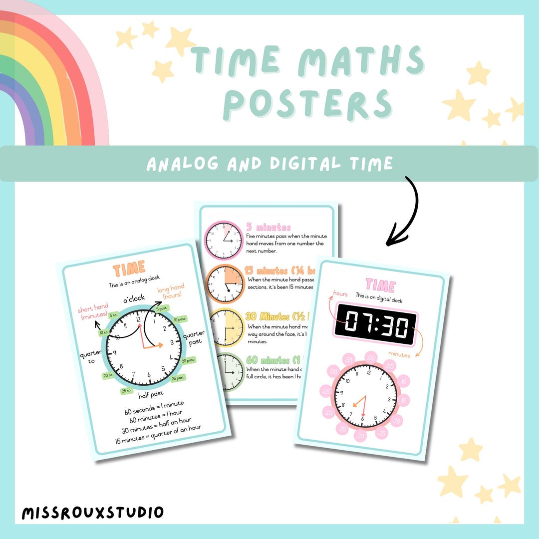 Time Maths Posters | Analog & Digital Time | Printable Clock Posters ...