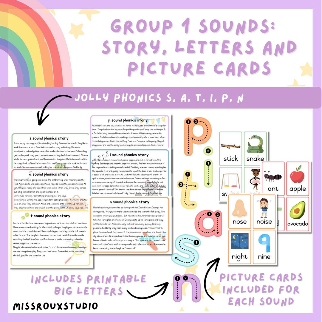 Jolly Phonics Group 1 Sounds Pack | S A T I P N Stories, Letters (PDF ...
