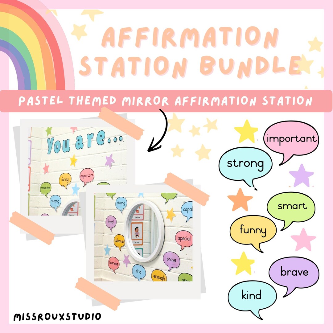 Pastel Classroom Affirmation Station Bundle | Mirror Positive ...