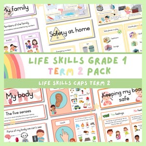 Peut inclure: Ensemble de cartes éducatives pour les compétences de vie de 1ère année, 2ème trimestre. Les cartes couvrent des sujets tels que la famille, la sécurité, les cinq sens et les sentiments. Illustrations colorées.