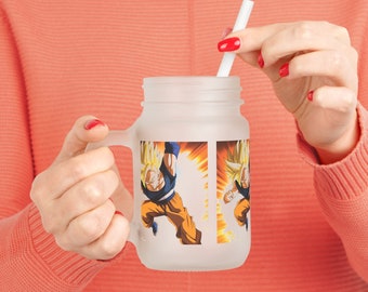 Mason Jar covered in goku being goku dragon ball z anime