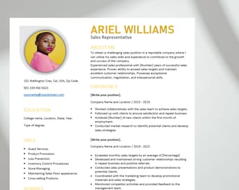 Sales Representative CV Template Modern Template in Word Creative Resume Sample,Professional CV Template All in One,Easy to Customize Resume