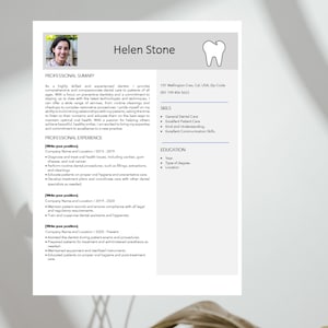 Modello CV dentista Modello moderno in Word Curriculum assistente dentale Esempio Modello CV professionale Tutto in uno, curriculum facile da personalizzare