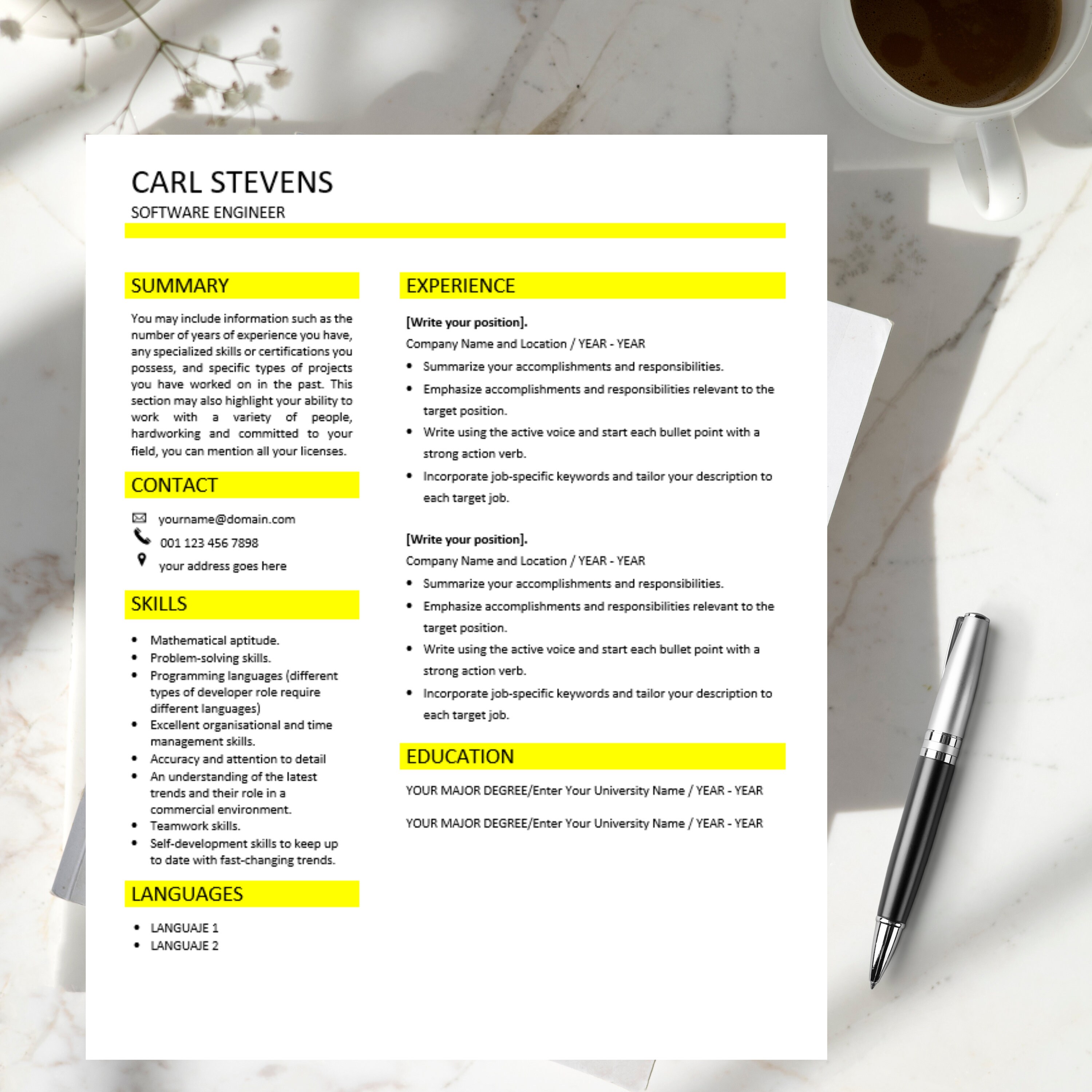 Software Developer CV Template Modern Template in Word-minimalist ...