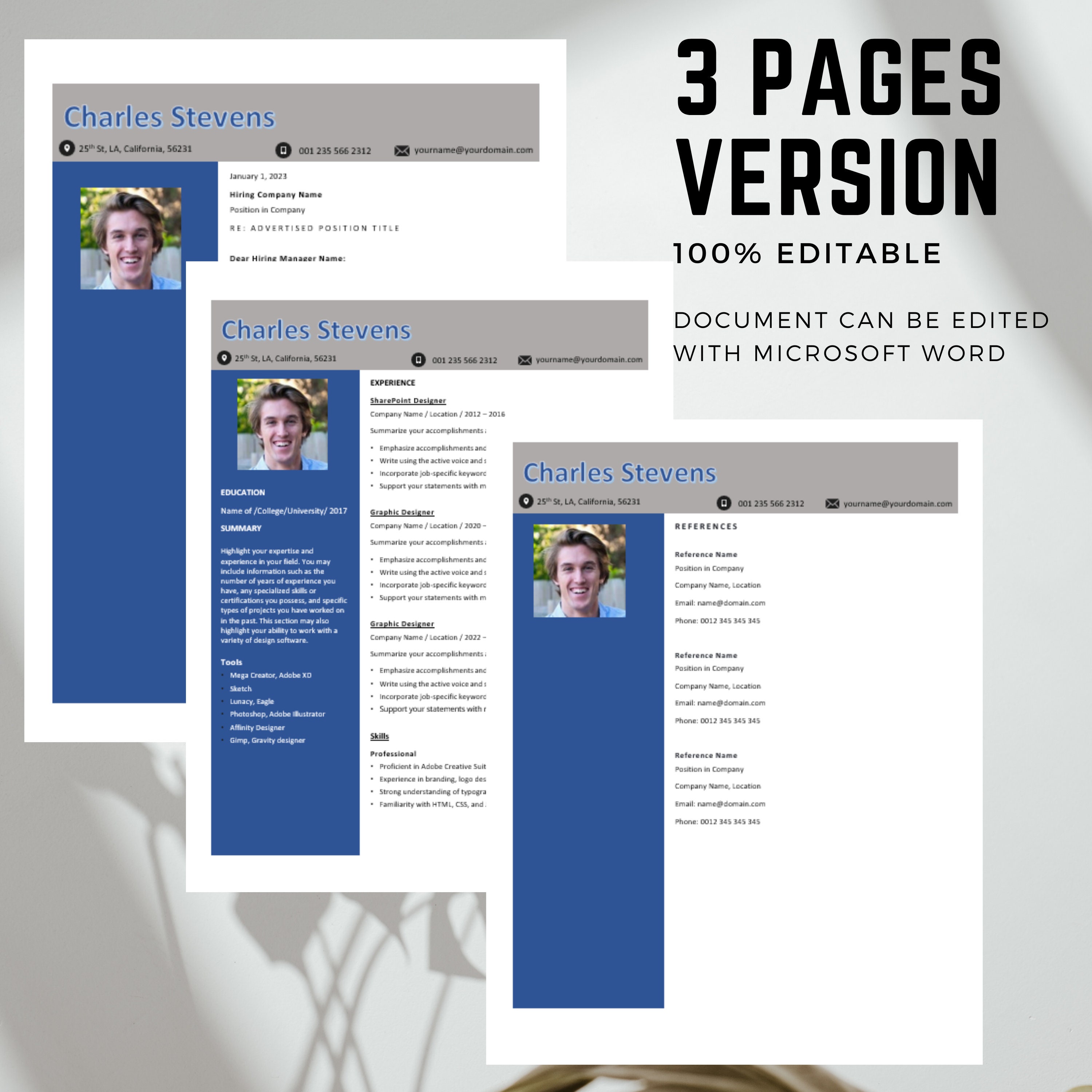 Graphic Designer Photo Resume Template Modern Template in Word Creative ...