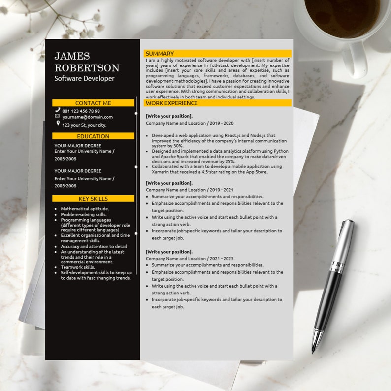 Software Developer CV Template Modern Template in - Etsy