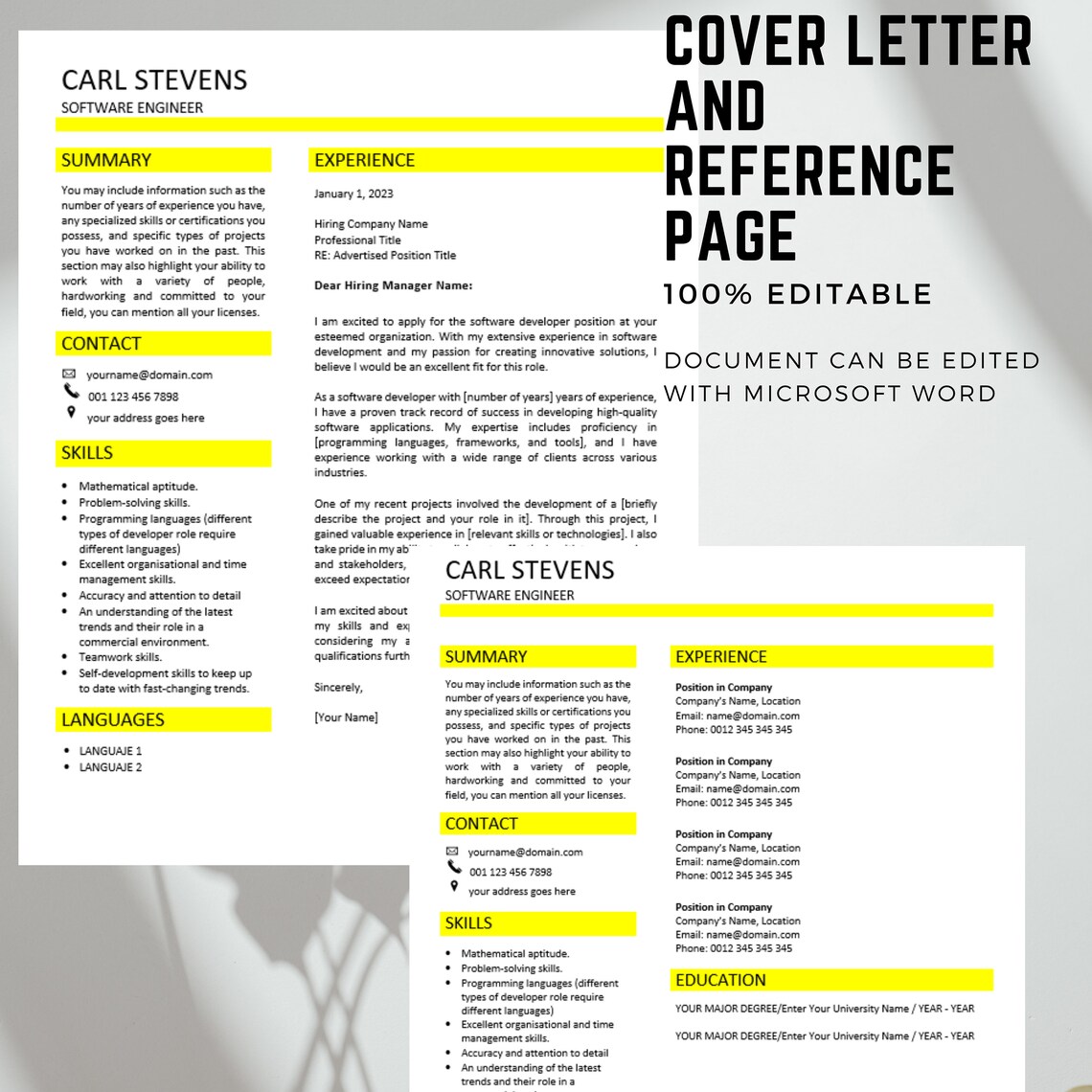 Software Developer CV Template Modern Template in Word-minimalist ...