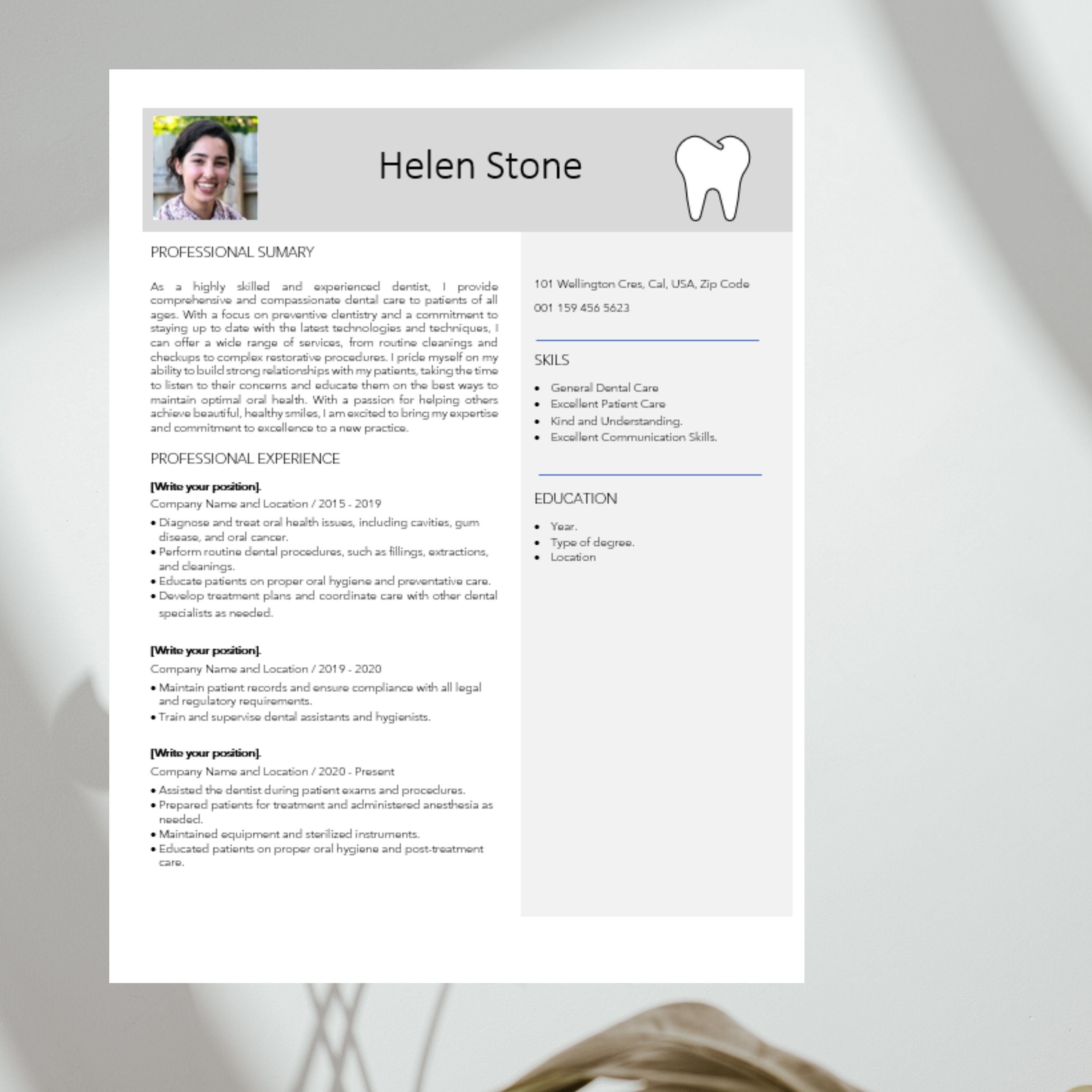 Dentist CV Template Modern Template in Word Dental Assistant Resume Dentist CV Template Modern Template in Word Dental Assistant Resume