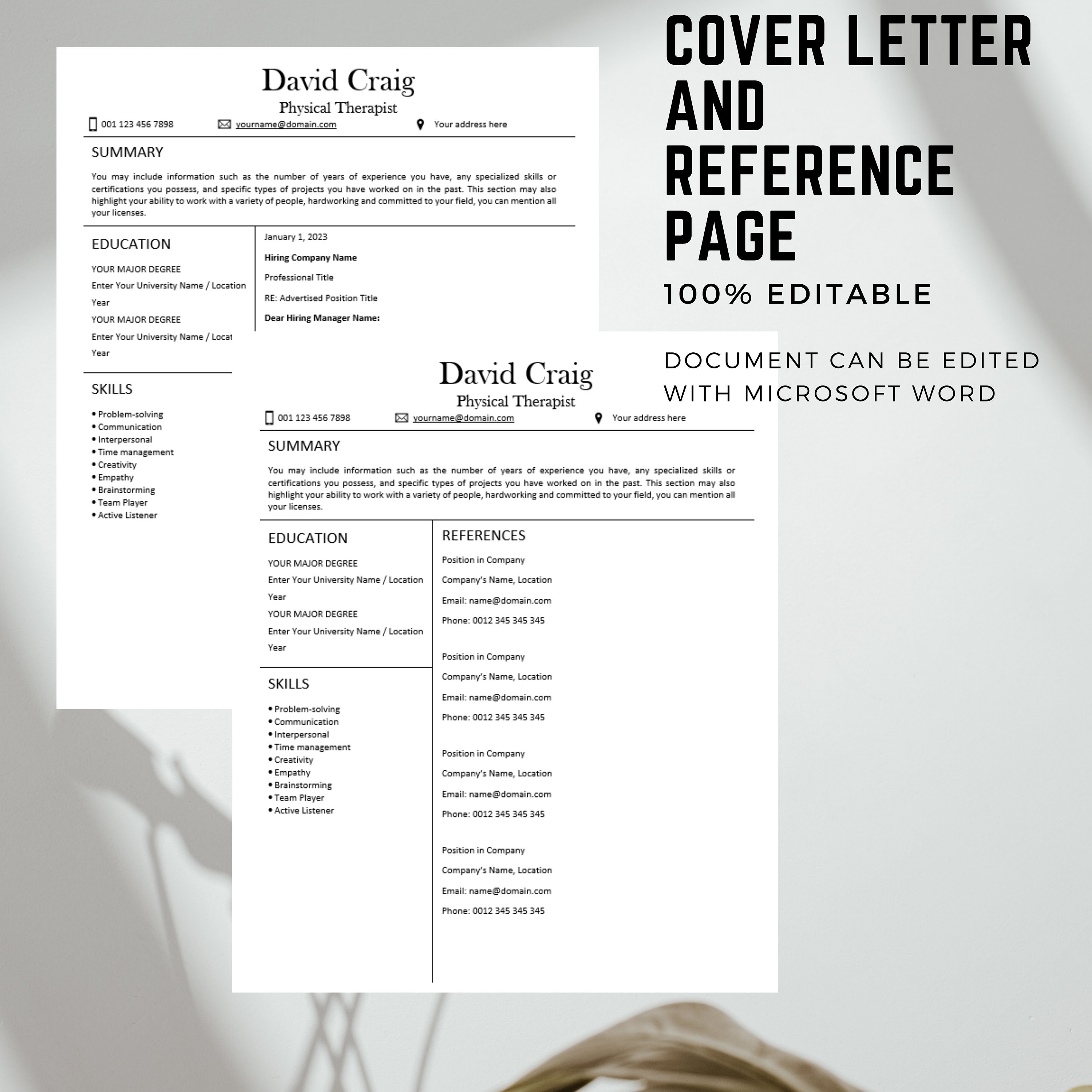 Physical Therapist CV Template Modern Template in Word Creative Resume Physical Therapist CV Template Modern Template in Word Creative Resume