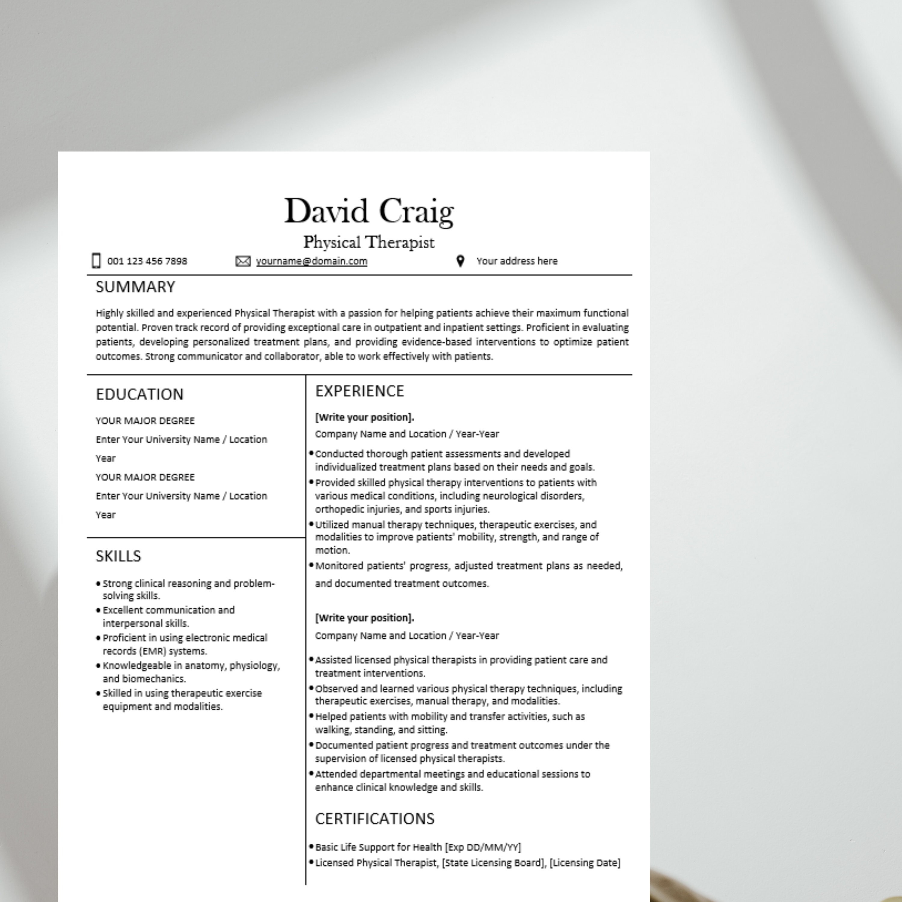 Physical Therapist CV Template Modern Template in Word Creative Resume Physical Therapist CV Template Modern Template in Word Creative Resume