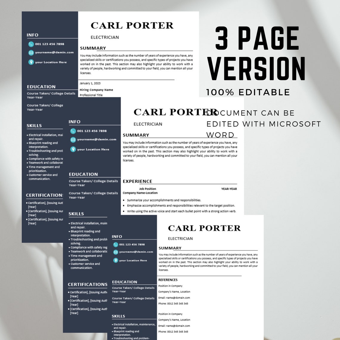 Electrician CV Template Modern Template in Word Creative Resume Sample