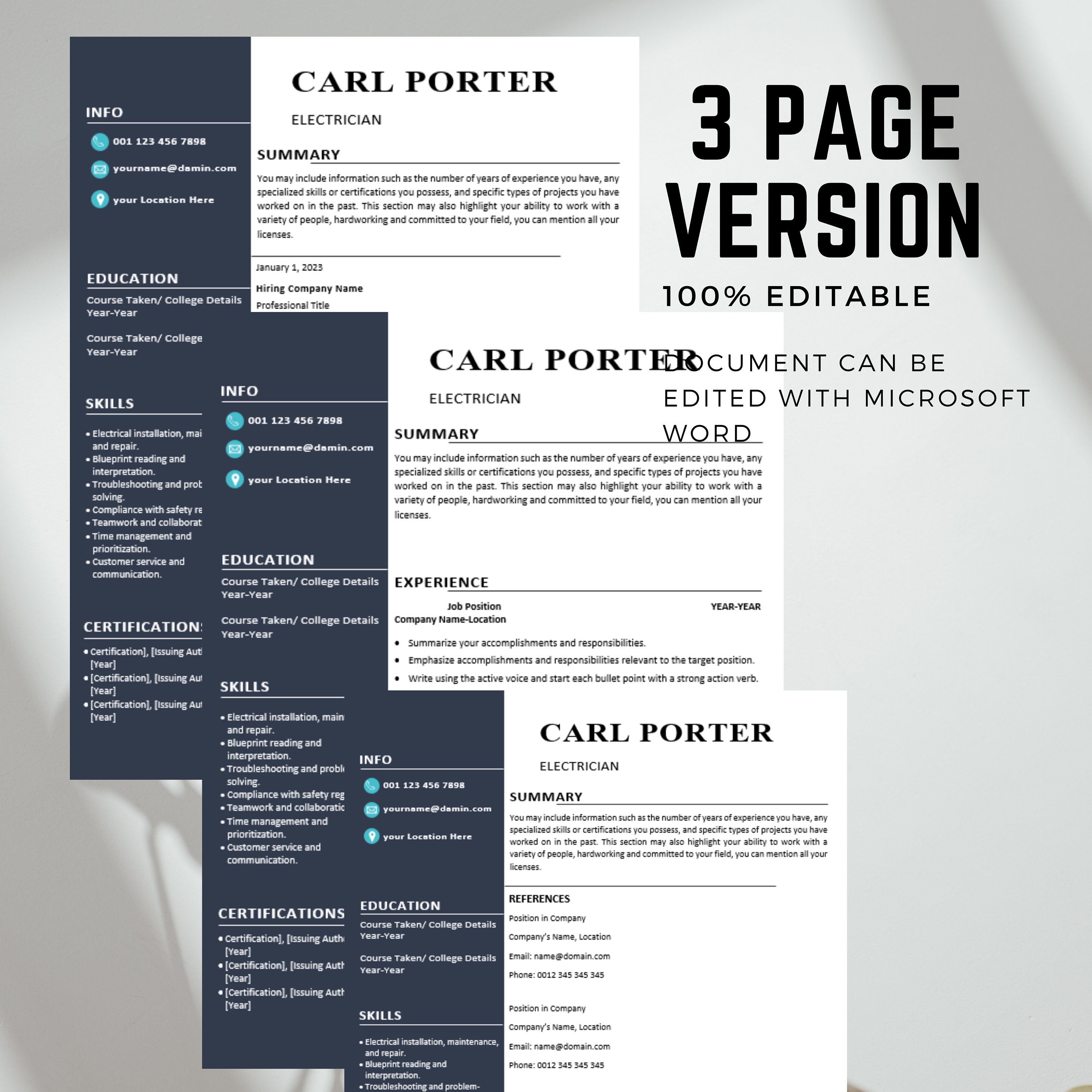 Electrician CV Template Modern Template in Word Creative Resume Sample ...