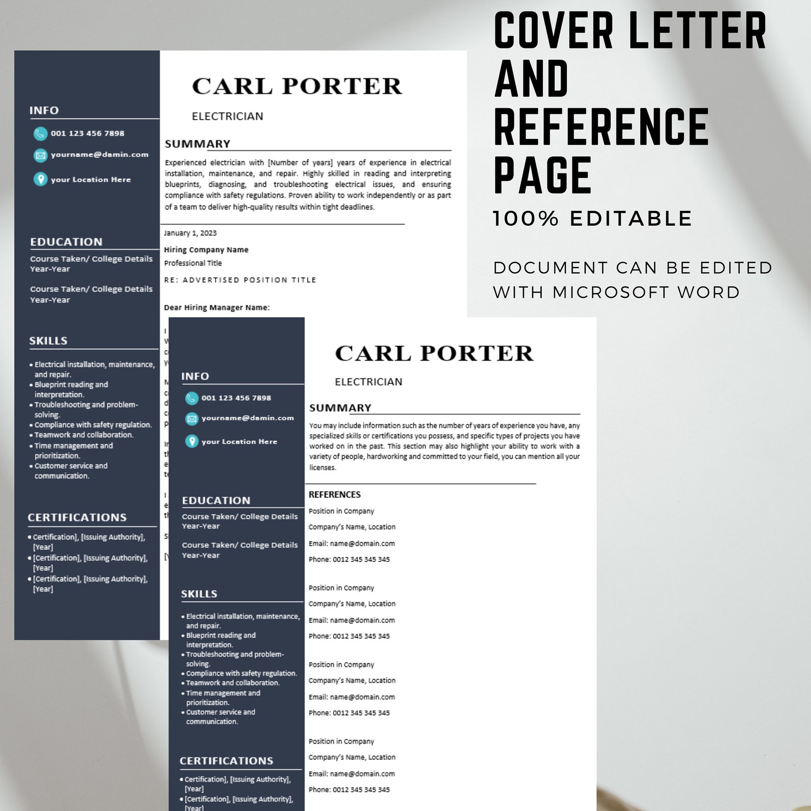 Electrician CV Template Modern Template in Word Creative Resume Sample