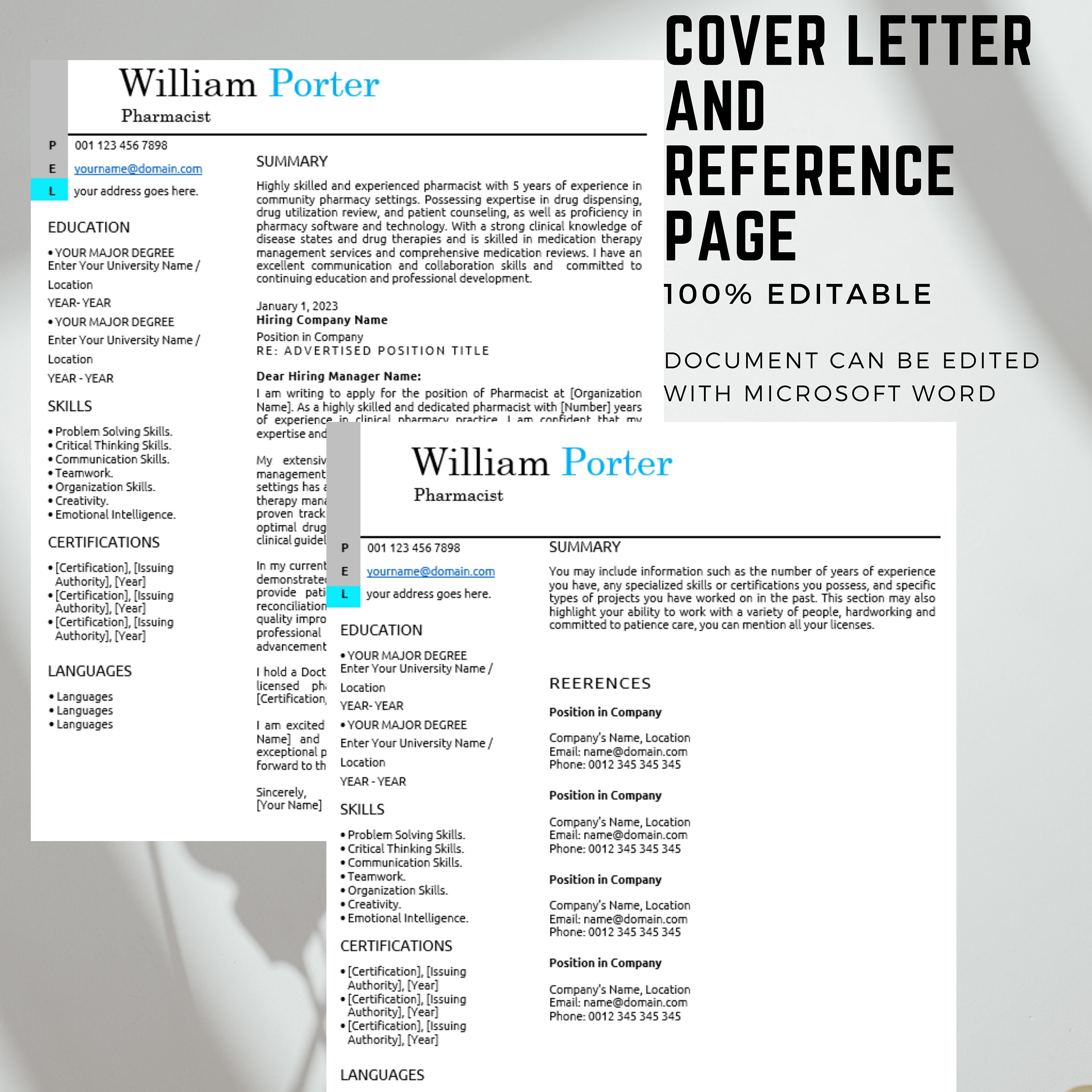 Pharmacist CV Template Modern Resume Template in Word Creative Resume