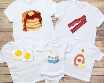 Group Breakfast Food Costume Shirts,Matching Halloween Costumes tees,Cute Tournament Tshirt, Family Halloween Costume Shirts, Bacon and eggs