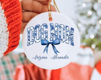 Personalized Dog Mom Ornament,Coquette Bow Dog Owner Keepsake,Mothers Day Gift,Dog Mama Christmas Ornament,New Puppy Ornament,Pet Owner Gift