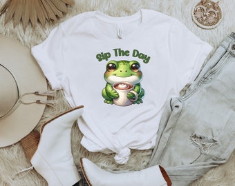 Frog Shirt, Coffee Tee,Retro Frog Tee,Funny Frog Self Care Shirt,Funny Frog Shirt,Cute Frog Shirt,Mushroom Shirts,Frog Gift Shirt,Frog Lover