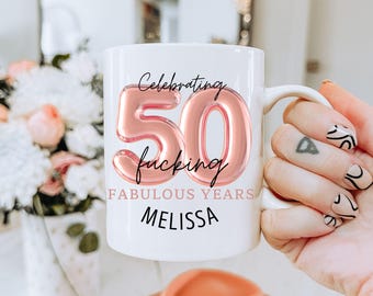 Personalized 50th Birthday Mug, Funny Birthday Mug, 50th Birthday Coffee Cup, 50th Gift for Her, Funny Birthday Gift, Custom Name Coffee Cup