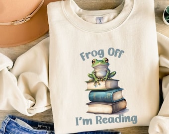 Frog Sweatshirt, Reading Shirt, Funny Frog,Retro Frog Shirt,Frog Self Care Shirt,Cute Frog Shirt,Mushroom Shirts,Frog Gift Shirt,Frog Lover