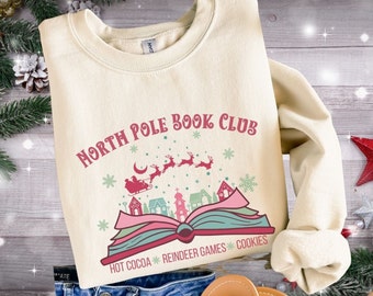 North Pole Book Club Sweatshirt,Christmas Sweater,Reading Sweatshirt, Bookish Shirt,Christmas Tree Shirt,Book Lover Tee.Librarian, Teacher