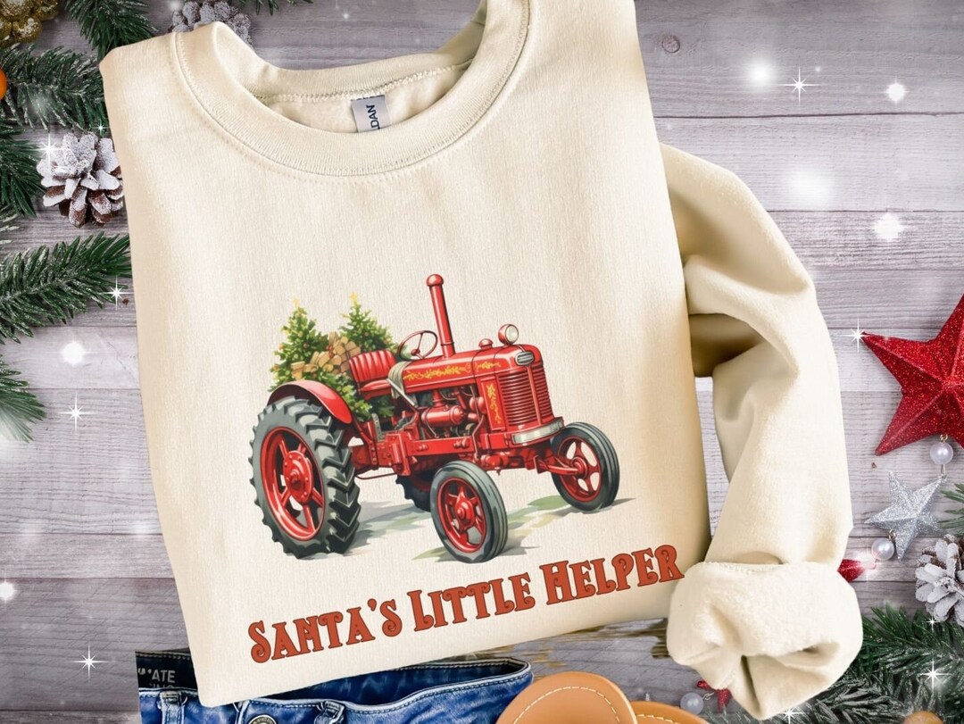 Santa's Little Helper Red Tractor Christmas Sweatshirt, Red Tractor