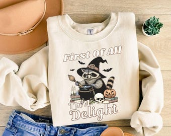 Raccoon Halloween Sweatshirt,Retro Raccoon Crewneck,Halloween Raccoon Shirt,Funny Witch Shirt,Cute Spooky Season Pullover,Funny Animal Shirt