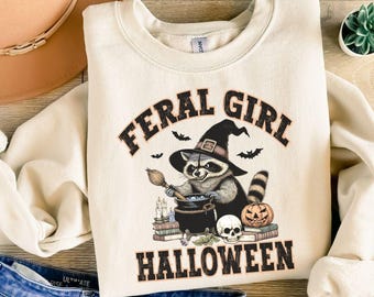 Raccoon Halloween Sweatshirt,Retro Raccoon Crewneck,Halloween Raccoon Shirt,Funny Witch Shirt,Cute Spooky Season Pullover,Funny Animal Shirt