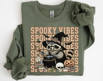 Raccoon Halloween Sweatshirt,Retro Raccoon Crewneck,Halloween Raccoon Shirt,Funny Witch Shirt,Cute Spooky Season Pullover,Funny Animal Shirt