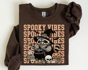 Raccoon Halloween Sweatshirt,Retro Raccoon Crewneck,Halloween Raccoon Shirt,Funny Witch Shirt,Cute Spooky Season Pullover,Funny Animal Shirt