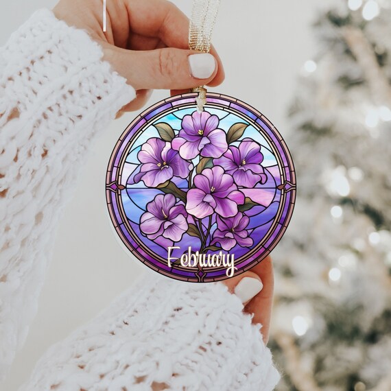 February Birth Month Flower Violet Glass Ornament,violet February Birth Month Flower Violet Glass Ornament,violet