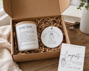 Custom White Coat Ceremony Gift Box with Personalized Candle, Ornament, and Card
