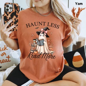 Ghost Reading Books Comfort Colors® T-Shirt,Bookish Halloween Shirt,Halloween Teacher Gift,Librarian Halloween Gift,Ghost Shirt,Reading Tee