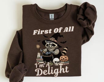 Raccoon Halloween Sweatshirt,Retro Raccoon Crewneck,Halloween Raccoon Shirt,Funny Witch Shirt,Cute Spooky Season Pullover,Funny Animal Shirt
