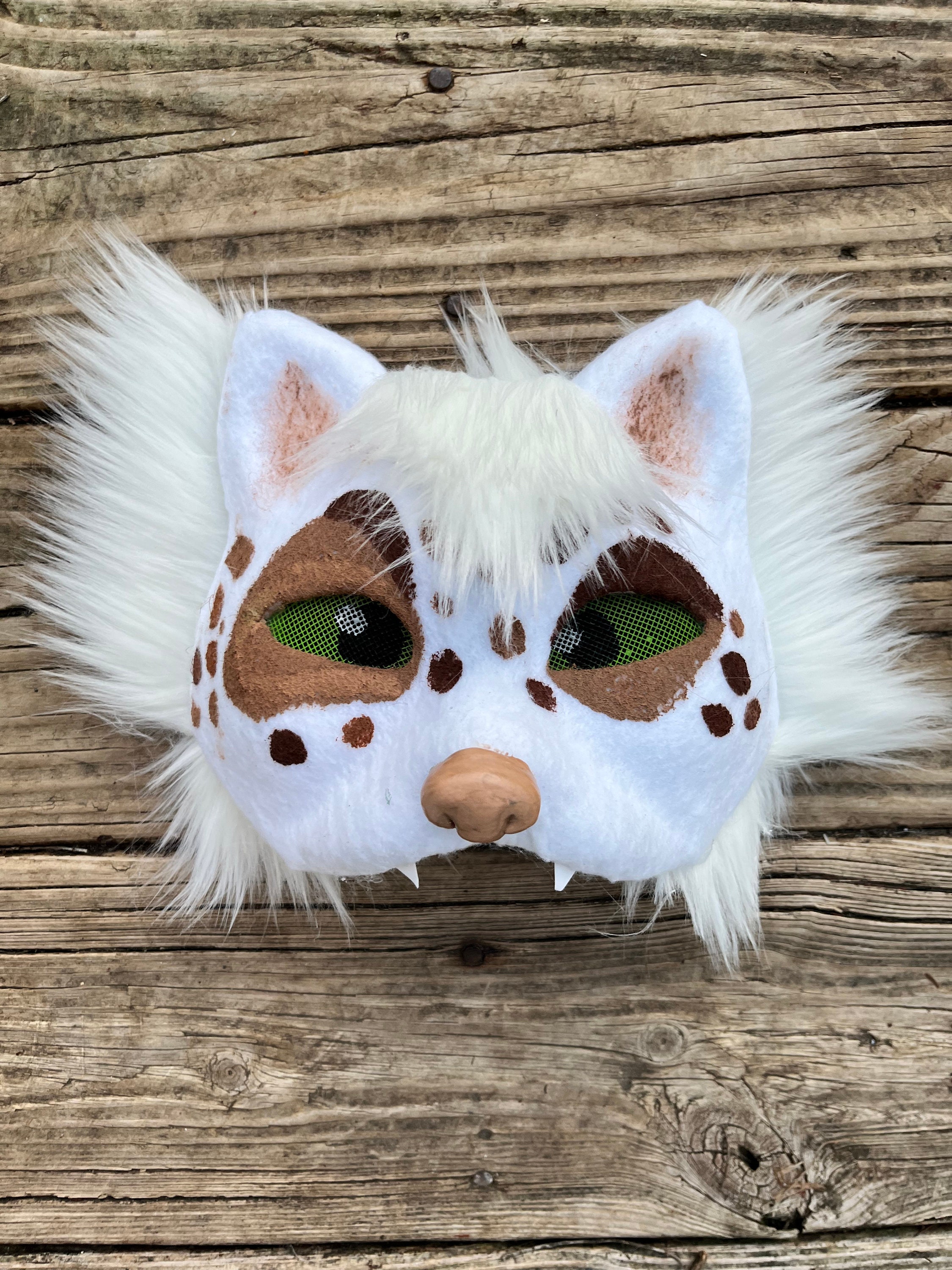 Therian Mask Cat Feline Black and White Costume 