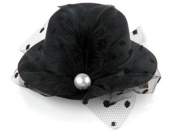 Mini chapeau décoré à la mode pour femmes, avec pinces à cheveux (noir)