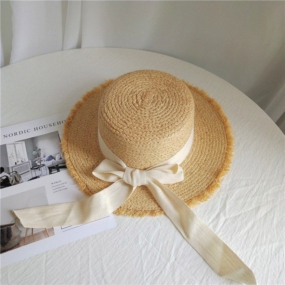 Summer Natural Raffia Straw Hat Large Wide Brim Sun Hats for Women Panama  Ladies Travel Vacation Beige Beach Floppy Hat 