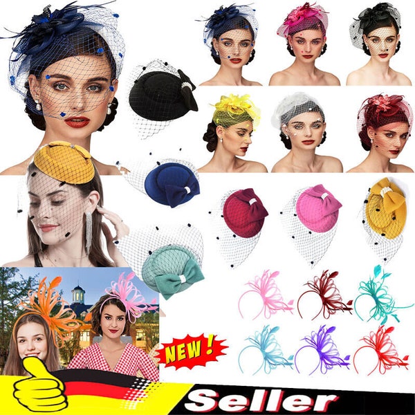 Damen Feder Kopfbedeckung Fascinator Haarspange Party Hochzeit Birdcage Hut DE