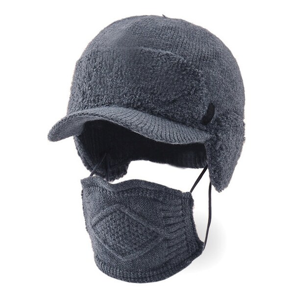 New Winter Hat Scarf For Men Knitted Hat Women Mask Earflap Wool Bonnet Male Beanie Hats Cap
