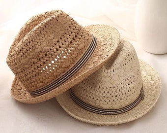 Nouvelle mode à la main femmes été raphia paille chapeau de soleil Boho chapeau de plage chapeau de soleil hommes Panama chapeau Gangster casquette