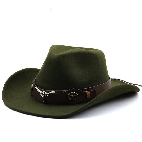 New Women Men Hollow Western Cowboy Hat With Tauren Belt Winter Autumn Jazz Outback Jazz Toca Sombrero Cap Size 56-58CM