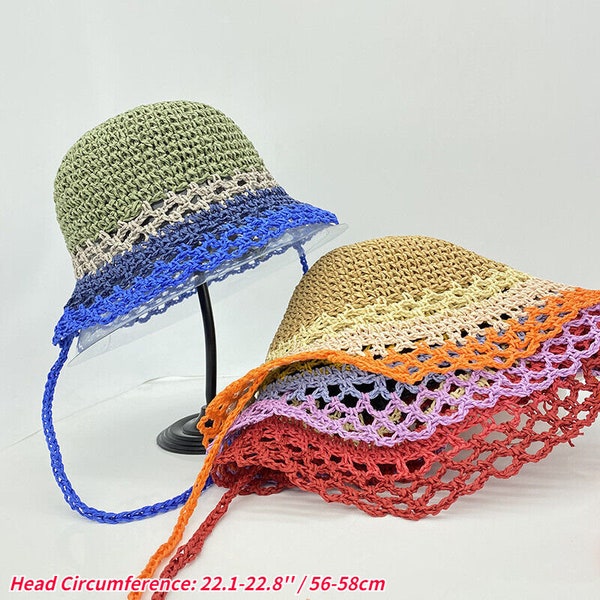 Women's Crocheting Straw Summer Hat Fisherman Bucket Boonie Beach Cap Summer Casual