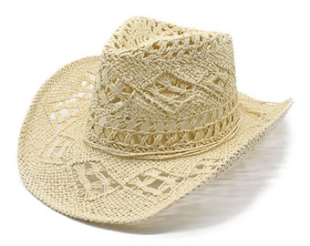 Damen Herren Sommer Western Cowboyhut Formbarer Strohhut ausgehöhlter Sonnenhut
