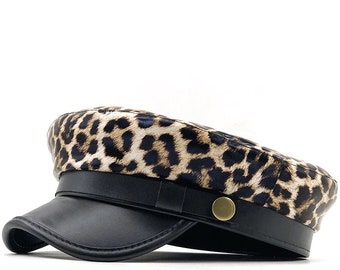 Neue herbst winter PU Baskenmütze Hüte Für Frauen Französisch Berets Weibliche leoparden-print Berets Schwarze Barette Mit Einstellbare Seil